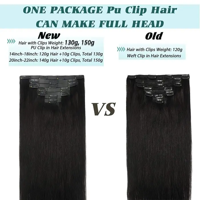 Extensions de cheveux humains à clipser en PU
