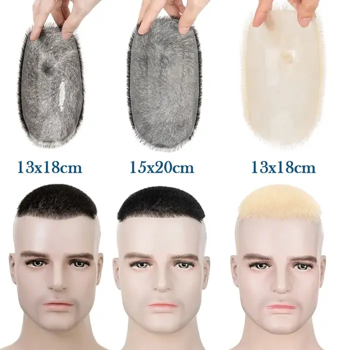 5x 7/6x8 100% cheveux humains Buzz coupe toupet pour hommes Ultra mince respirant PU Transparent com