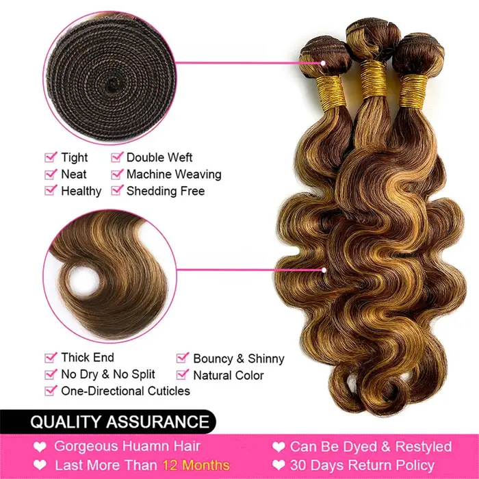 P4/27 Bundles de cheveux humains Body Wave avec closure, extensions de cheveux brésiliens avec front