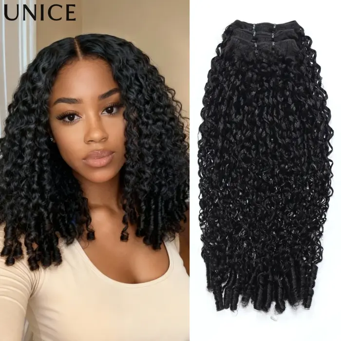 UNice 3 pièces de mèches de cheveux bouclés birmans 100% cheveux humains avec des extrémités en spir