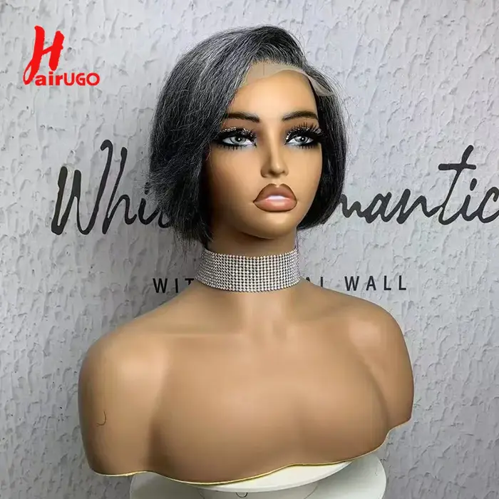 HairUGo-Perruque BOB courte en cheveux humains pour femme