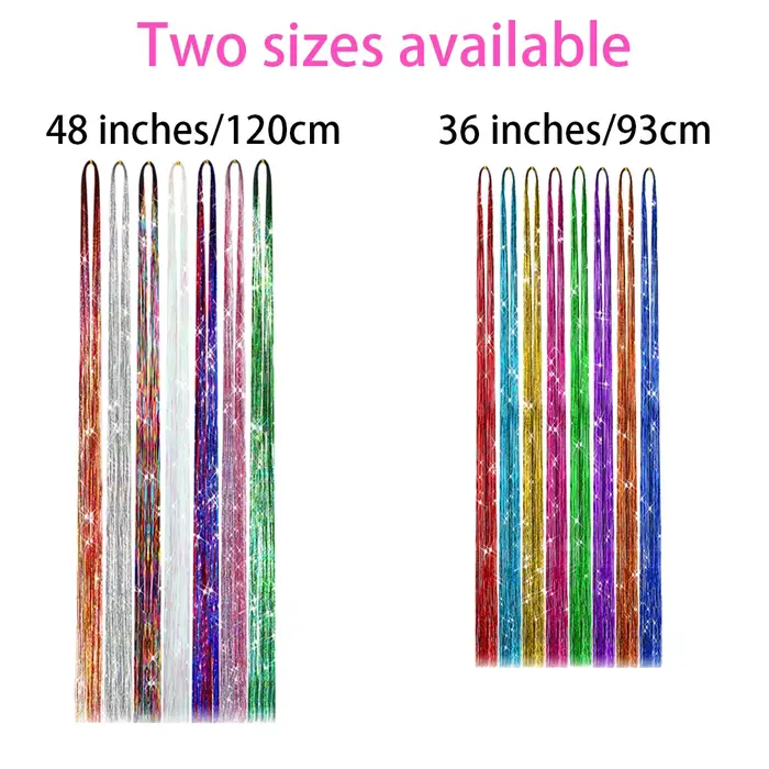Extensions capillaires synthétiques scintillantes 93/120cm, guirlandes colorées arc-en-ciel, couvre-