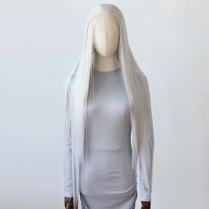 Perruque Lace Front Wig synthétique blanche argentée