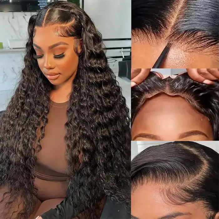 Perruque Brésilienne Naturelle Bouclée, Cheveux Deep Wave, 13x6 HD, 30 36 40 Pouces, Densité 250, po