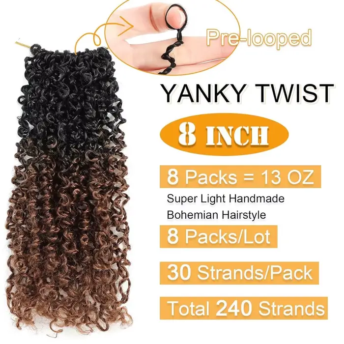 Yanky Twist Crochet Hair pour femmes noires, cheveux synthétiques pré-bouclés, cheveux au crochet ma