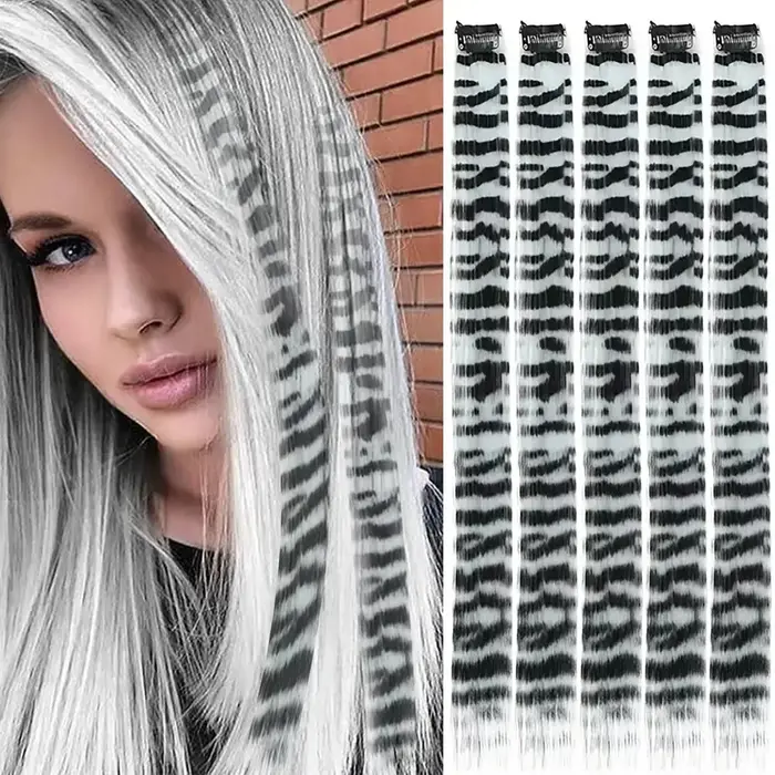 Extensions capillaires synthétiques colorées à clips imprimés à rayures