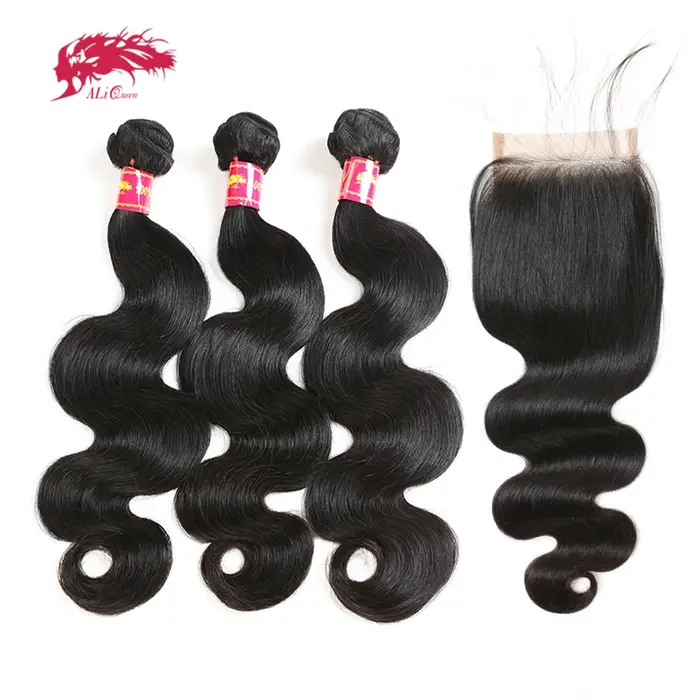 Mèches brésiliennes vierges brutes-Ali Queen Hair, 4x4, lace closure transparente HD, partie libre, 