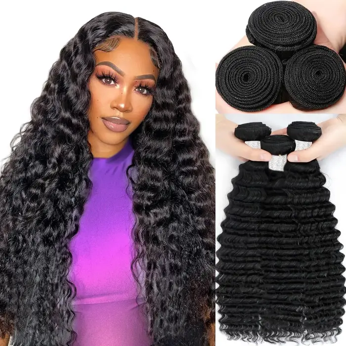 Extensions de cheveux humains vierges non traités, ondulés, double trame, 34-36 pouces, pour tissage