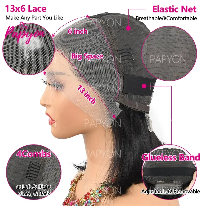 Perruque Courte 13X6 Transparent 15A Bob Wig Perruques Cheveux Humains Wigs Human Hair Cheveux Humai