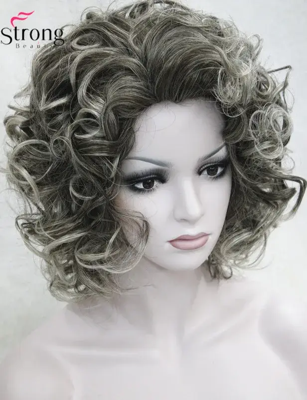StrongBeauty – perruque synthétique courte bouclée sans capuchon, marron avec reflets blonds, perruq