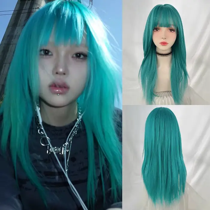 VICWIG – perruque synthétique longue et lisse avec frange pour femmes, perruque de Cosplay Lolita mo