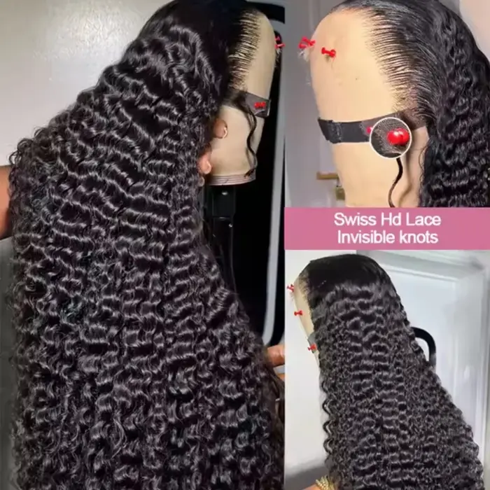 250% densité Jerry bouclés vague 13x6 perruques de cheveux humains 13x4 HD Transparent dentelle fron