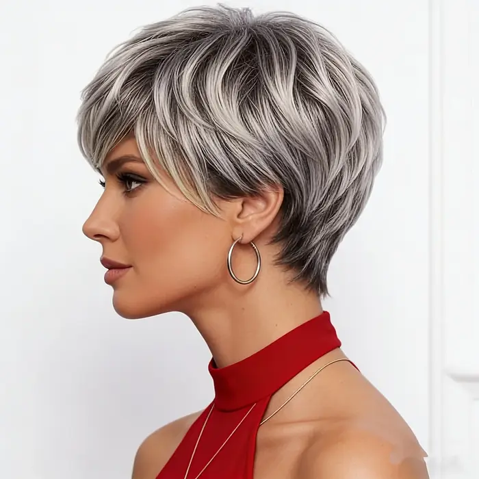 Perruque courte gris-argent pour femme