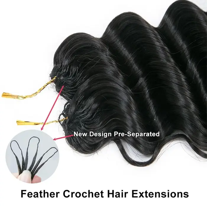 Extensions de cheveux au Crochet pré-séparées sans nœuds, Extensions de cheveux en plumes, ligne de 