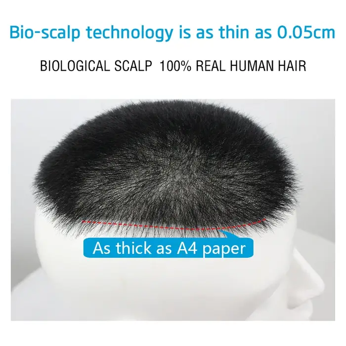 15*20 cm 100% cheveux humains Buzz coupe toupet pour hommes Ultra mince respirant PU Transparent entièrement biologique