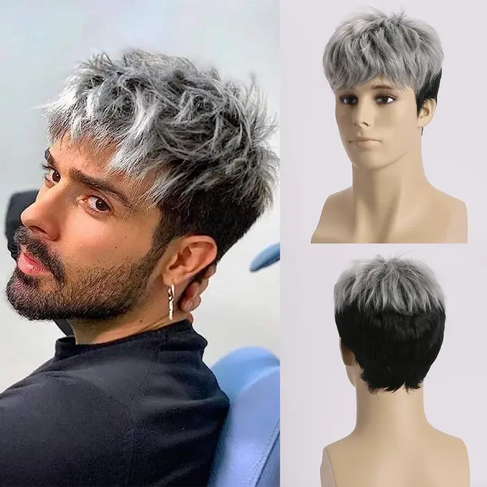 Perruques synthétiques bouclées naturelles courtes de 10 pouces pour hommes