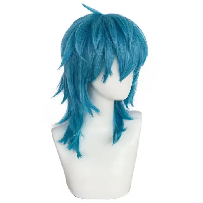Sally Face – perruque synthétique mi-longue lisse bleue