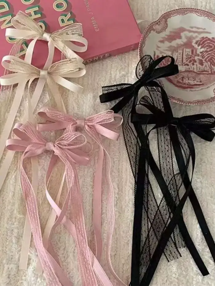 Pinces à cheveux avec ruban en maille pour femmes et filles