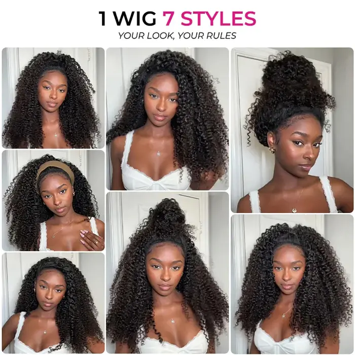 Demi-perruque Afro bouclée, cheveux humains, sans colle, bandeau avec cordon de serrage, Clip sans c