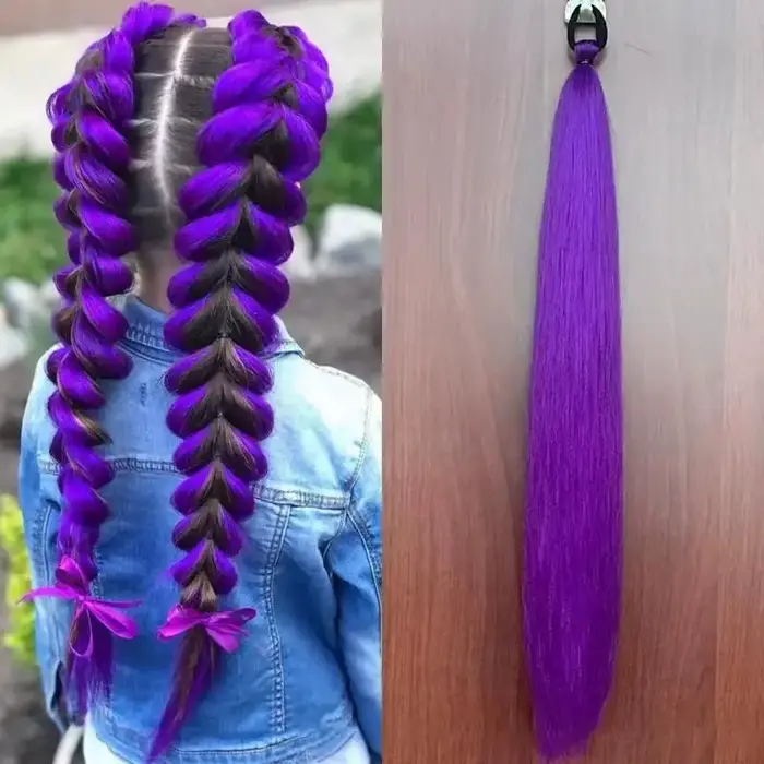 Perruque de Cosplay KPOP Rumi tressée violette longue de 26 pouces, accessoire tressé en queue de ch