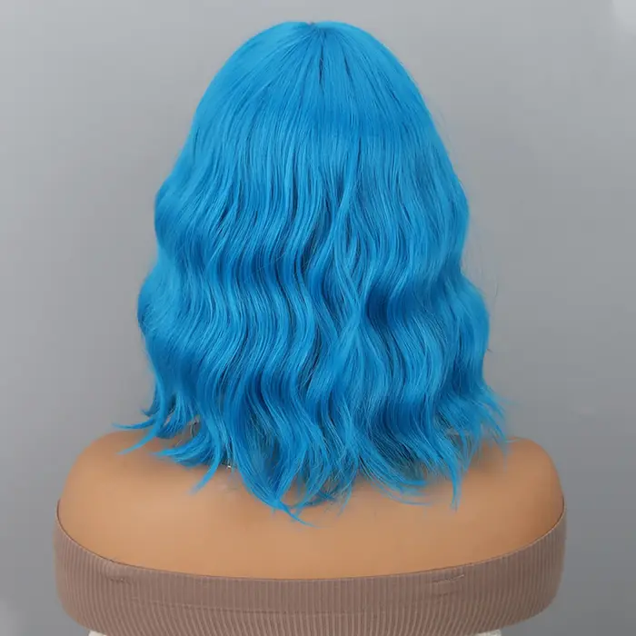 Perruques courtes bleues avec frange pour femmes