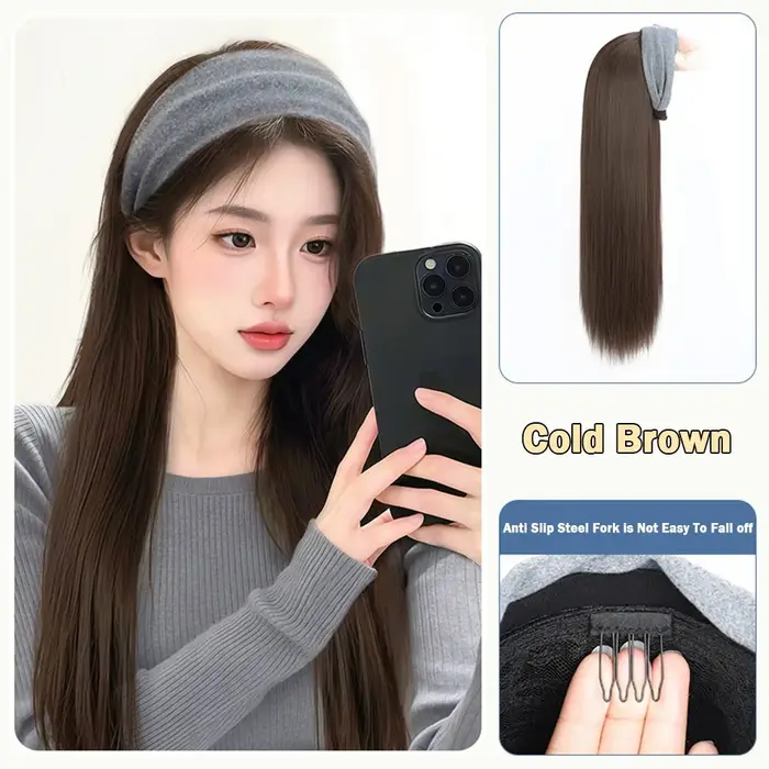Nouveau Long ondulé bouclés bandeau Extension de cheveux postiches naturelles synthétiques en forme 