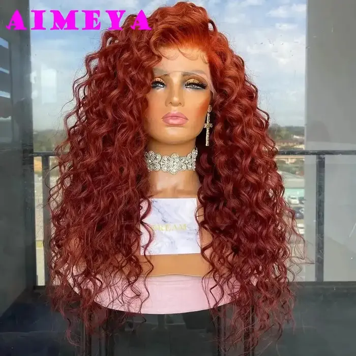 Perruque Lace Front Wig synthétique bouclée rouge cuivre