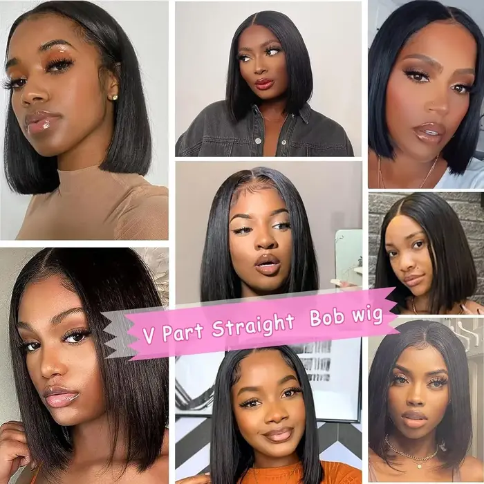 V partie perruque cheveux humains pour femmes court Bob droite sans colle brésilien Remy Bob pince en demi