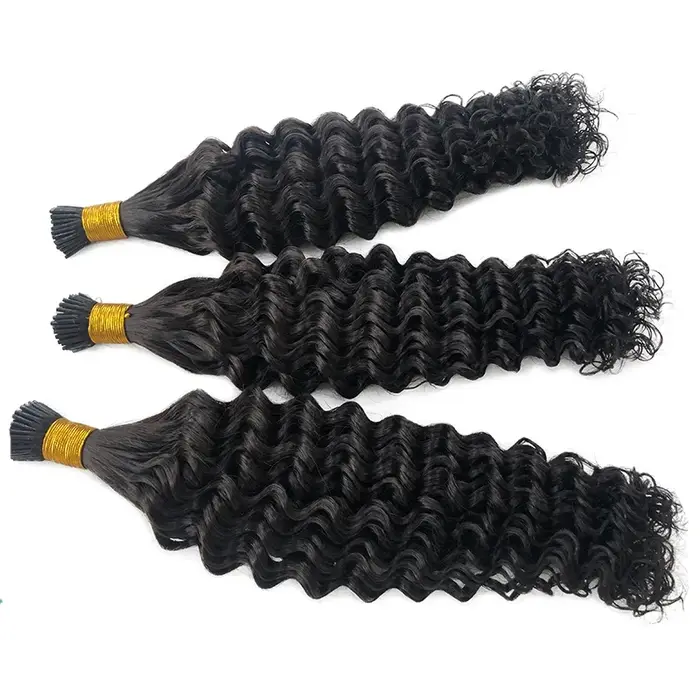 Kinky Curly I-Tip Extensions de Cheveux pour Femmes