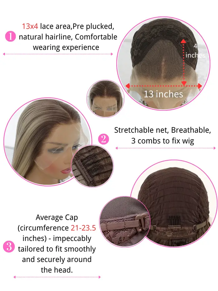 Perruque Lace Front Wig synthétique lisse à reflets bruns