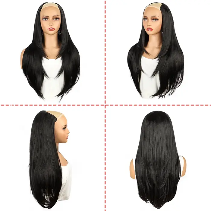 WIGSIN 22 pouces synthétique longue droite couches Clip-in Extension de cheveux en forme de V noir blond Invisible postiche pour les femmes