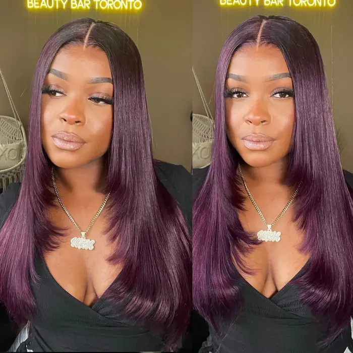 Perruque Lace Front Wig synthétique lisse bordeaux foncé 13x6