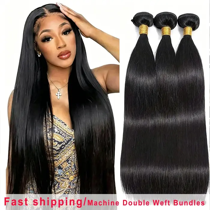 Extensions de cheveux humains brésiliens lisses, noirs naturels, longs, en lots de 1/3/4, de 8 à 42 