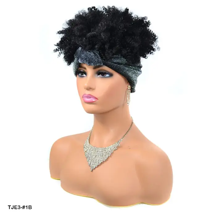Perruque Afro bouclée Turban multicolore bandeau perruques femmes cheveux courts moelleux avec écharpe Design mode
