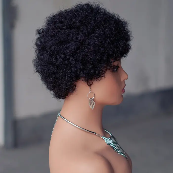 Perruque de cheveux humains courts Afro crépus bouclés pour femmes