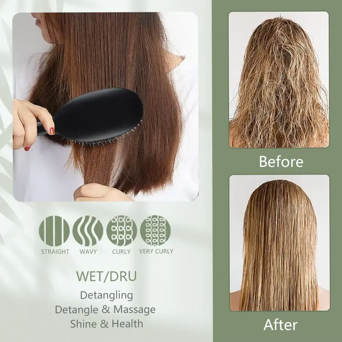 Brosse à cheveux en poils de sanglier