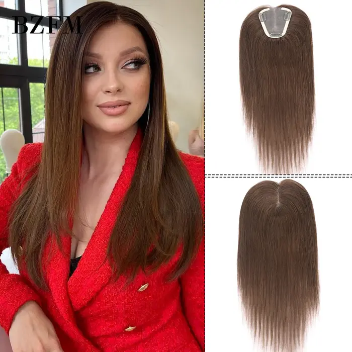 Toppers de cheveux humains européens avec clip de base en dentelle pour femmes