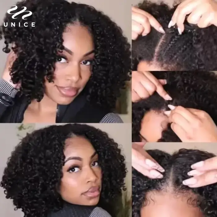 UNice InvisiBlend ™   Perruque crépue bouclée en V avec cordon de serrage, cheveux humains de Style 