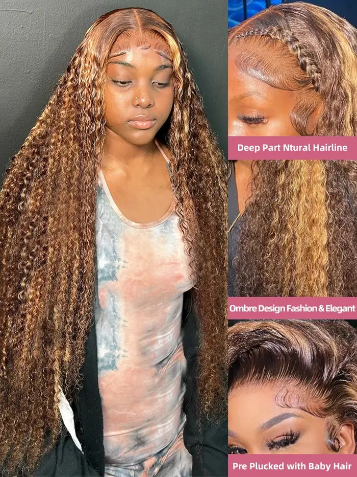 Mettre en évidence 13x6 Hd dentelle frontale perruque cheveux humains pré plumé vague profonde 30 40 pouces 13x4 miel