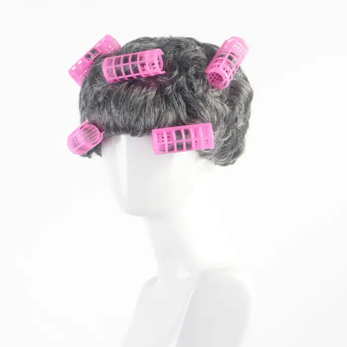 Perruque synthétique courte bouclée grise pour femme, location de film, résistante à la chaleur, pou