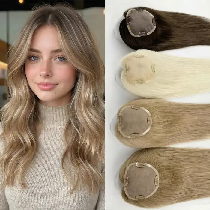 Topper de cheveux vierges Remy | Mono tissé à la main | Haute densité | Pas de perte de poils | Large gamme de couleurs