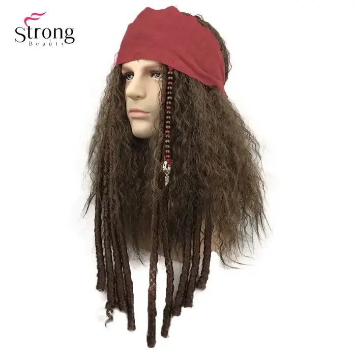 Perruque Pirate Cosplay Jack Sparrow capitaine perruques et accessoires complets cheveux synthétiques