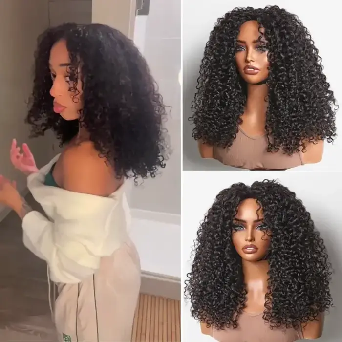 Moitié perruque cheveux humains Jerry perruques bouclées sans colle cheveux humains avec cordon sans