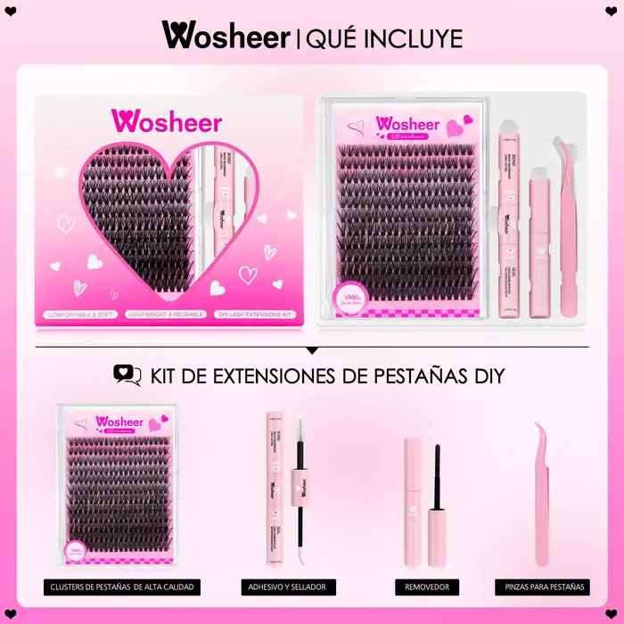 WOSHEER Kit d'extension de cils bricolage grappes Kit
