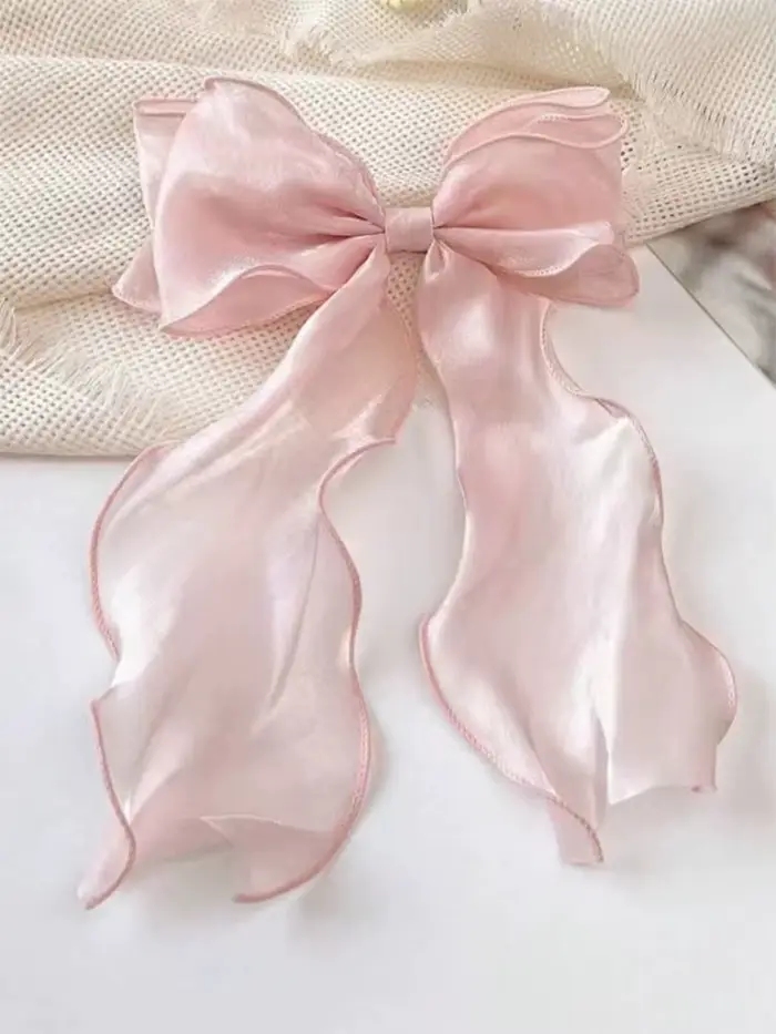 Pinces à cheveux en ruban flottant avec nœud en Organza noir pour femmes, coiffure française, grande