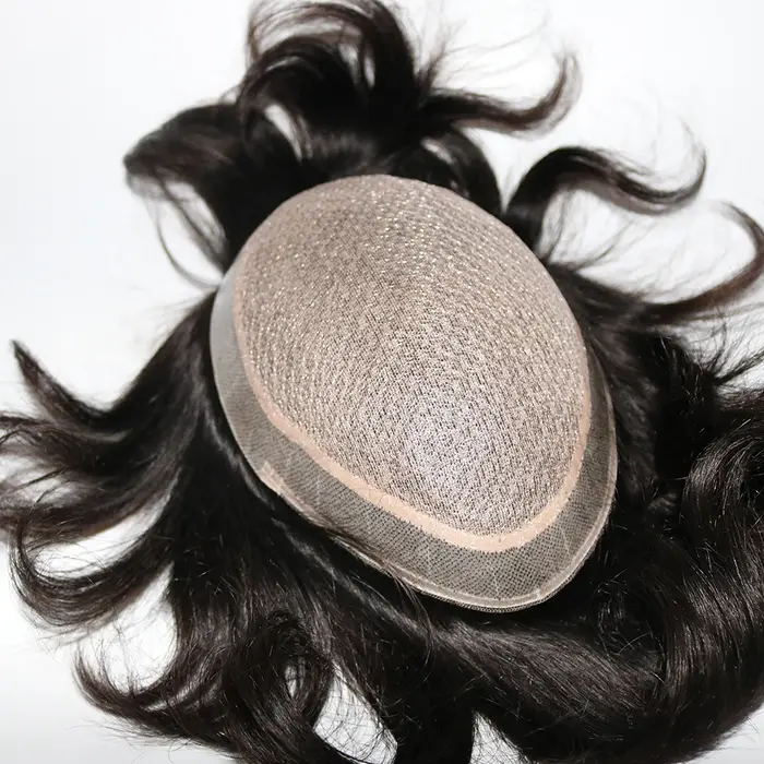 Base en soie hommes toupet de cheveux humains remplacement de cheveux système de postiches toutes le