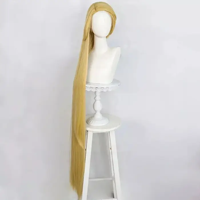 Raiponce Cosplay perruque film emmêlé princesse longue Blonde droite résistant à la chaleur cheveux Halloween Anime jeu