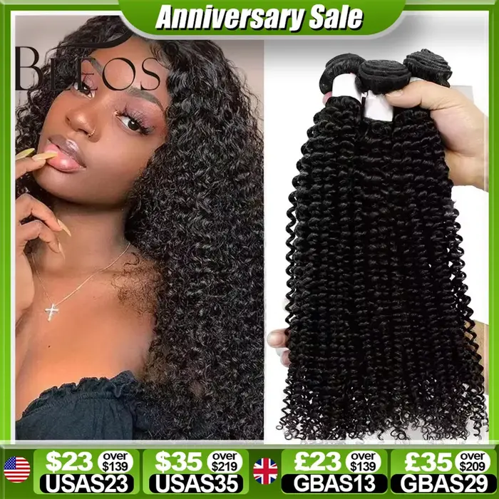 BEEOS-Bundles de cheveux bouclés crépus, Extension de cheveux à double trame, Cheveux humains brésil