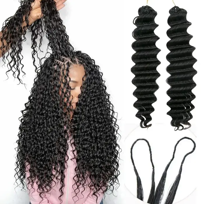 Extensions de cheveux au crochet sans nœuds, pré-séparées, ondulées profondes, 100 % cheveux humains
