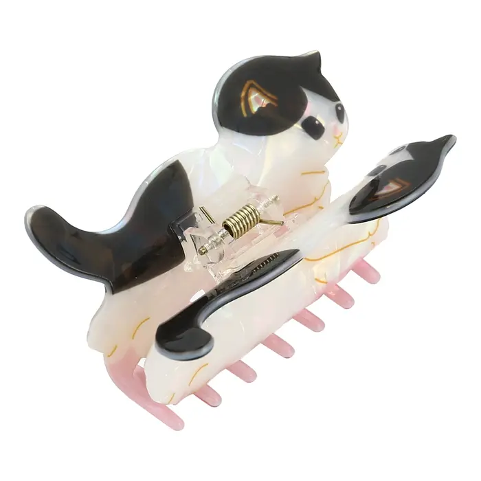 Pince à cheveux chat mignonne en PVC antidérapante à maintien solide pour queue de cheval mi-haute, 